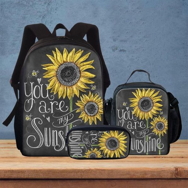 

jackherelook 3pcs sunflower printing school bags for children girls book bag you are my sunshine teenager student