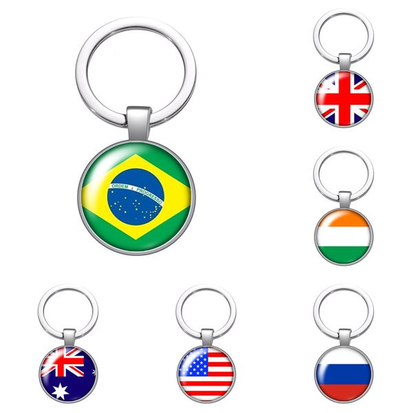 

russian france germany flag glass cabochon keychain bag car key chain ring holder charms silver keychains for men gifts