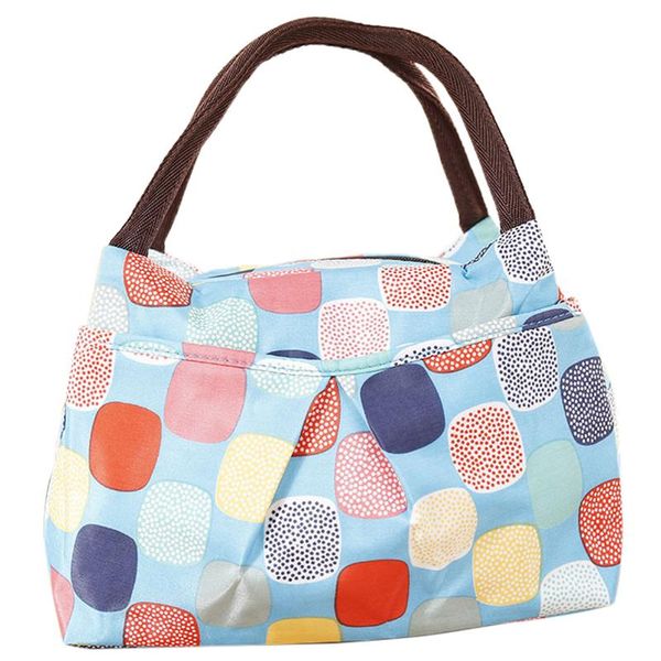 

bag organizer sale print design women lunch tote ( blue squares), Blue;pink