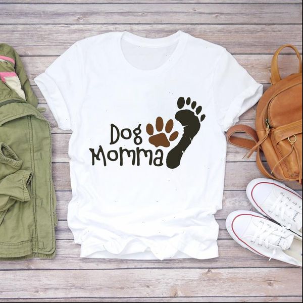 

dog mom paw letter women cartoon printing kawaii 90s graphic print lady female tee shirt, White