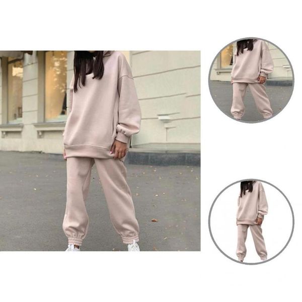 

women's two piece pants simple solid color hooded sweatshirt set hoodie autumn winter warm, White