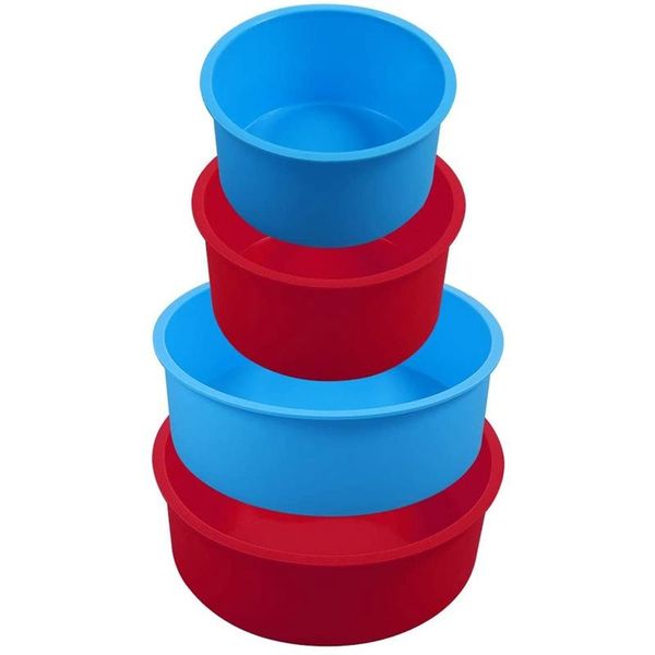 

4pcs silicone cake moulds tins round set, red and blue pan set of non-stick baking mould bakeware tray & pastry tools