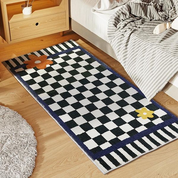 

carpets long bedside rug bedroom carpet nordic fluffy colorful plaid area floor pad mat doormat aesthetic home room decor machine wash