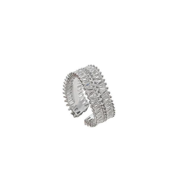 

cluster rings jewellery female finger micro inlay double layer square drill full zircon inlaid wide for women girls, Golden;silver
