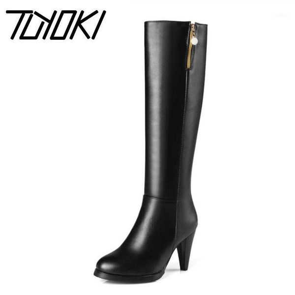 

boots tuyoki plus size 34-45 women knee high office lady fashion zipper keep warm fur winter shoes heels footwear11, Black