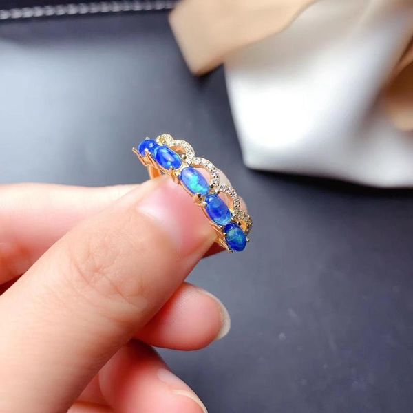 

cluster rings engagement gift real natural opal ring 925 sterling silver classical, Golden;silver