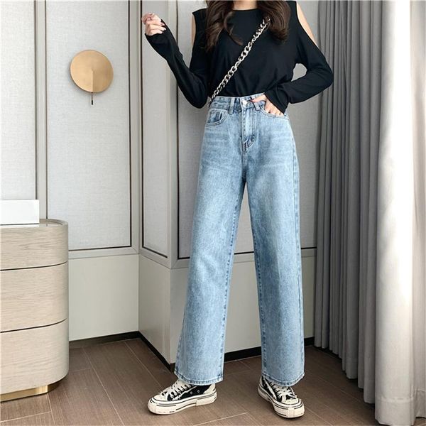 

women's jeans the spring style of high waisted hyuna wide leg, Blue