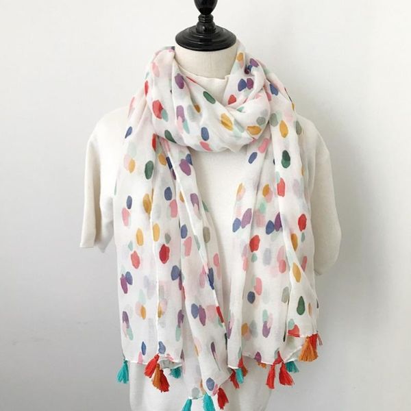 

scarves colorful dots scarf spring long print women tassel shawl 180*90 cm, Blue;gray