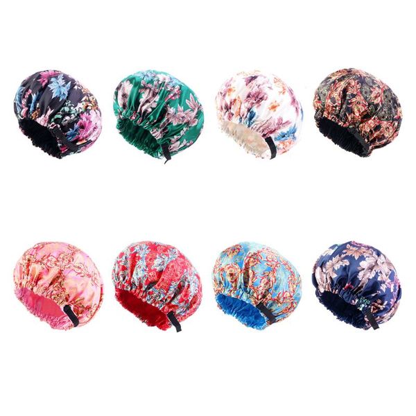 

beanie/skull caps african pattern large size double layer satin sleep cap for long hair bonnet womet night head cover hat beanies, Blue;gray