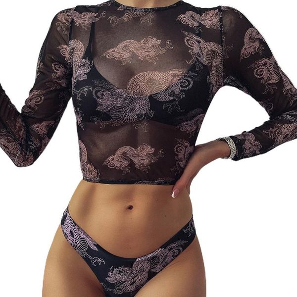 

one-piece suits g6de women's bikini swimsuit low waist solid printed style three-piece beachwear