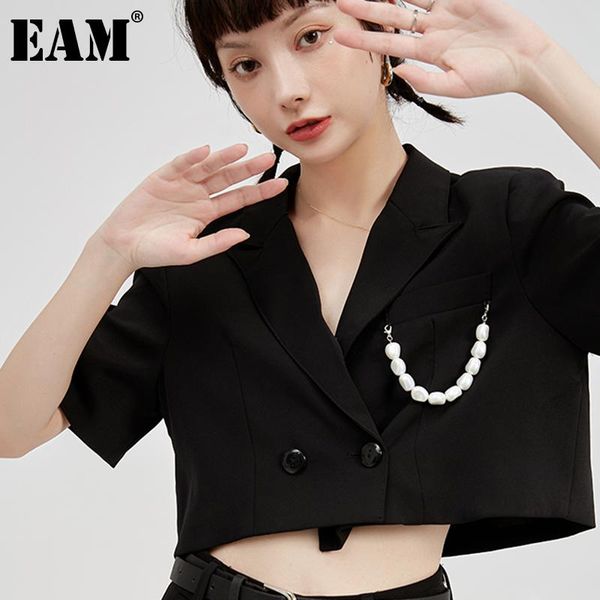 

women's suits & blazers [eam] women black pearl spliced short blazer lapel sleeve loose fit jacket fashion tide spring summer 2021 1de0, White;black