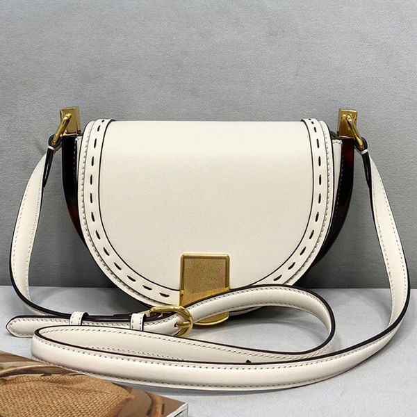 

saddle bag cross body bags handbag fashion plain spring summer series half moon genuine leather gold hardware buckle adjustable shoulder