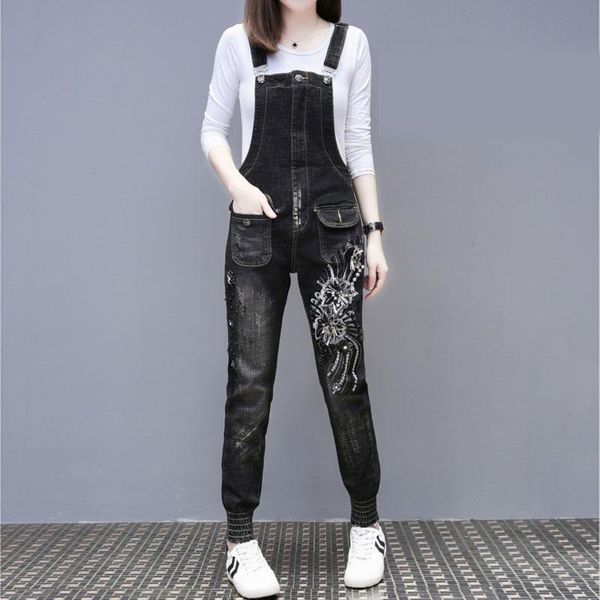 

women's jumpsuits & rompers women denim jumpsuit elegant loose fashion casual ladies long jeans playsuit leisure 2021, Black;white