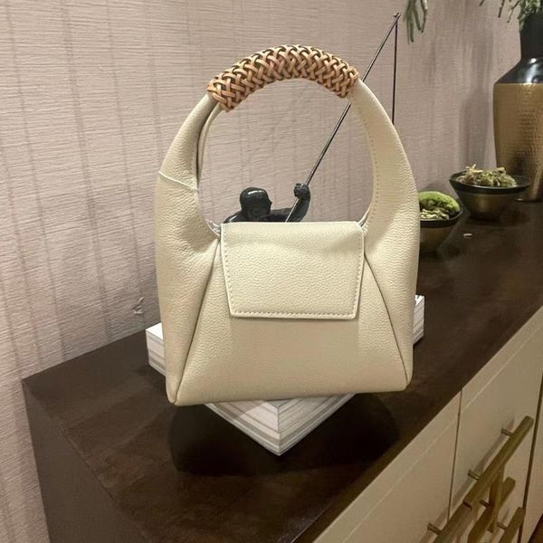 

evening bags 2021 weave handle tote bag chic fashion basket shape cow leather women handbag beige ladies shoulder