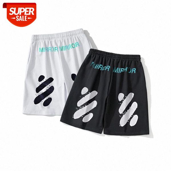 

white small yellow label class horse line letter printing loose casual men and women five-point pants shorts #ek0m, White;black