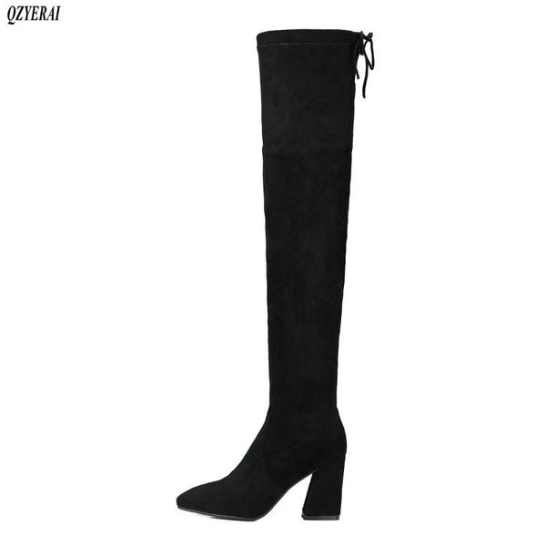 

boots autumn/winter women knee-high genuine leather female european brand knight high-heeled elastic handmade, Black