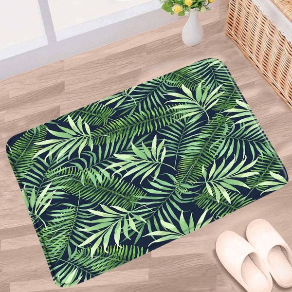 

bath mats tropical green leaves doormat palm leaf carpet non-slip kitchen mat bedroom door entrance rug flannel fabric washable