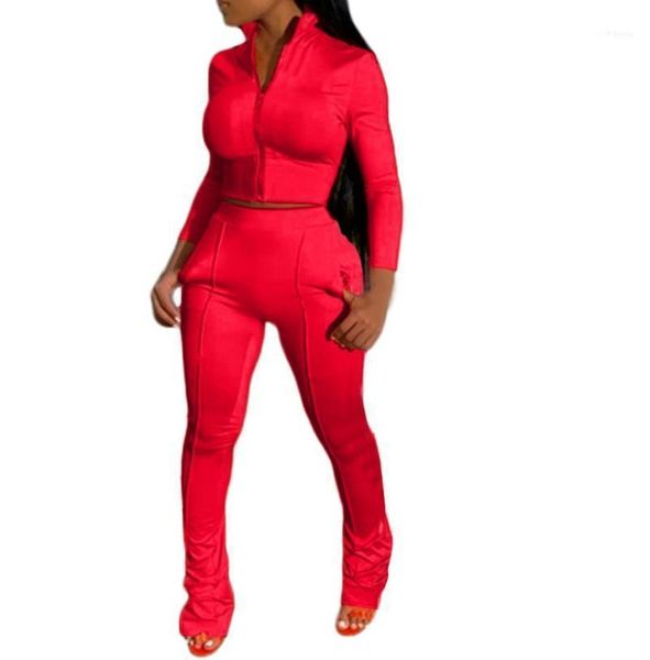 

two piece set women fall clothes solid long sleeve zipper crop pant tracksuit matching sets winter suits 20211, Gray