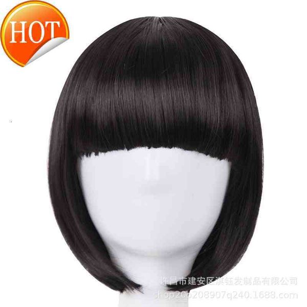 

wig short hair bobo head qi bangs wig cover, Black