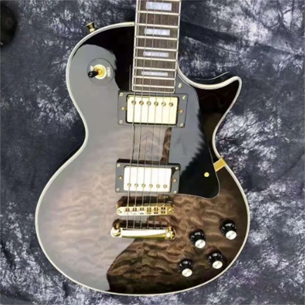 

oem gray black inner pattern electric guitar, ebony binding, gold hardware delivery guitars guitarra
