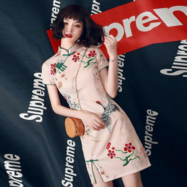 

ethnic clothing cheongsam young girl chinese style modern dress women improved qipao slim short summer party daily mini, Red