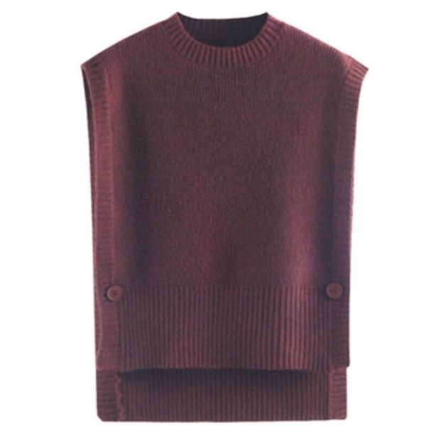 

women's vests 2021 sweater vest women o neck solid high low hem casual korea style teens fashion button spring sleeveless knit zy5425, Black;white