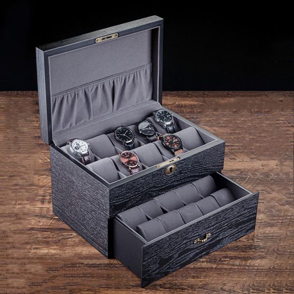 

watch boxes & cases wooden display case black mechanical belt lock large capacity collection storage box women jewelry holder, Black;blue