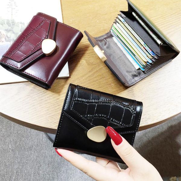 

card holders holder genuine leather designer stone pattern ladies credit id bank case money coin purse pockets women short wallet, Brown;gray