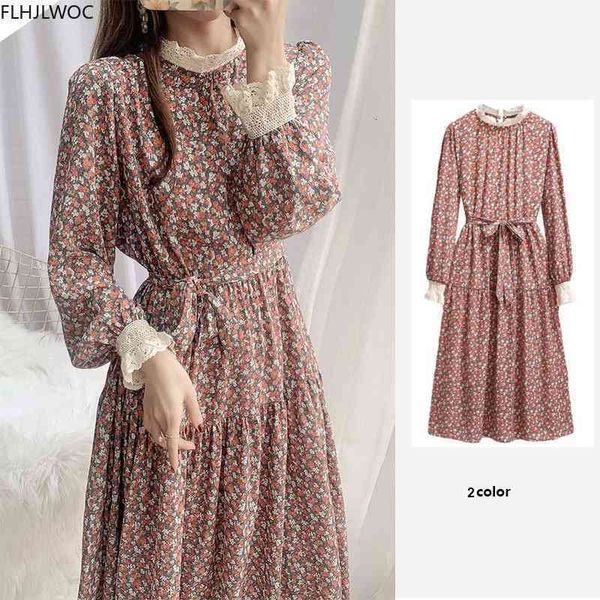 

casual dresses chic korea fashion fenimine vestidos women warm veet velour inside elegant retro vintage floral printed long belt d, Black;gray