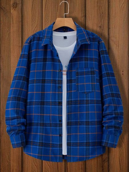 

men plaid pocket front shirt without tee o46i#, White;black