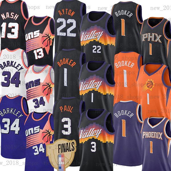 

jersey basketball devin 1 booker chris 3 paul steve 13 nash deandre 22 ayton charles 34 barkley retro men patch, Black;red