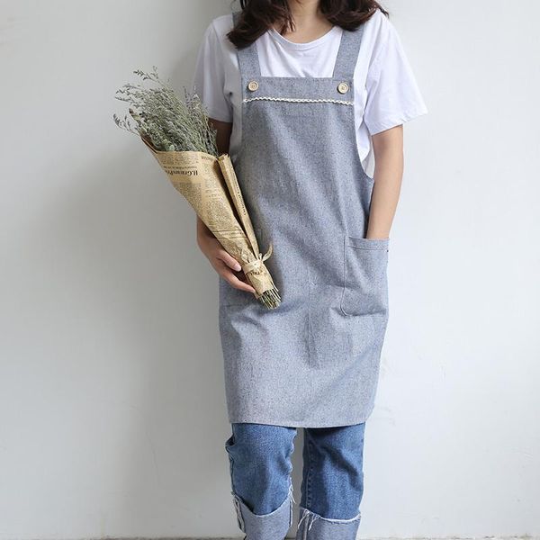 

aprons simple strap style cotton kitchen ladies apron literary small fresh long cooking coffee shop for women
