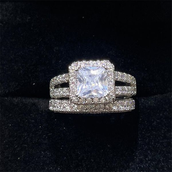 

choucong women fine wedding rings luxury jewelry couple real 925 sterling silver princess cut white z cz diamond gemstones engagement bridal, Slivery;golden