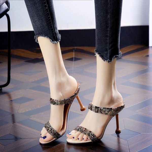 

slippers 2021 women slides square toe med heel sandal shoes ladies summer outdoor beach flip flops, Black