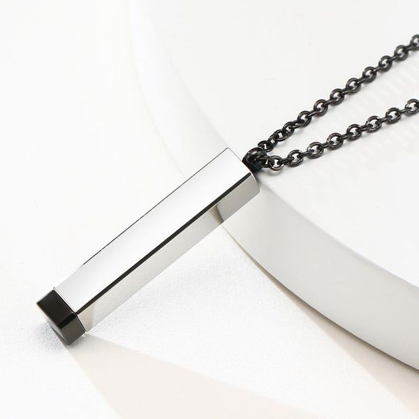 

chains necklace mens stainless steel square columns pendant necklaces for men jewelry, Silver