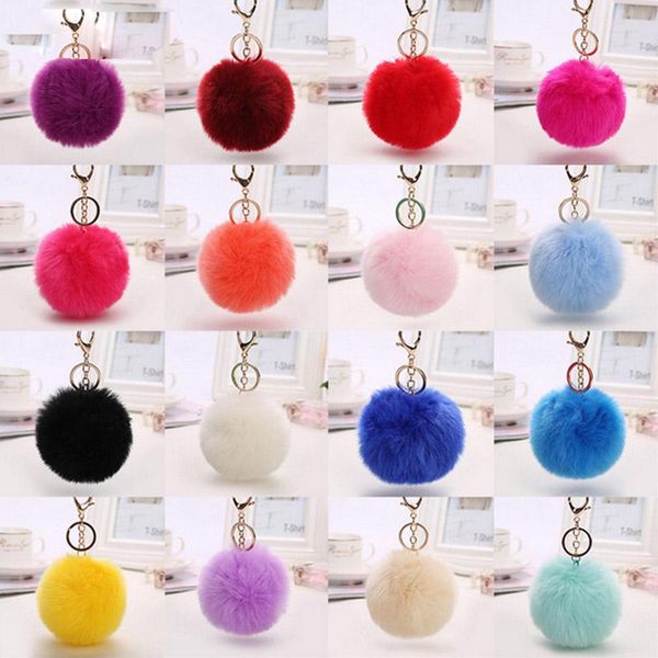 

keychains 100 pieces 16 colors fluffy fur ball key chain women car bag ring pompom artificial keychain, Silver