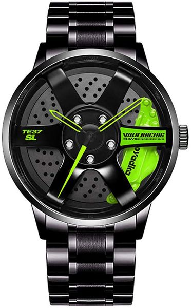 

sport mens watch stainless steel car wheel dial waterproof sport/fashion rim hub men's quartz watch, Slivery;brown
