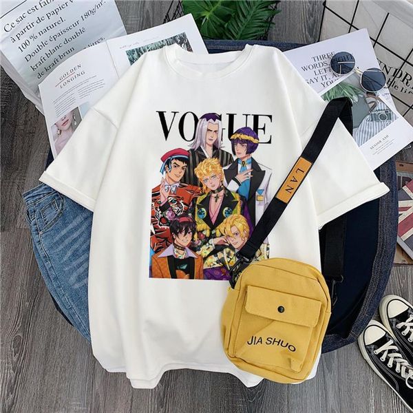 

japan harajuku anime jojo women bizarre adventure funny cartoon printed casual hiphop female tees, White