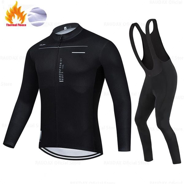 

racing sets raudax 2021 mens winter fleece cycling jersey set mountian bicycle clothes wear ropa ciclismo bike clothing, Black;blue