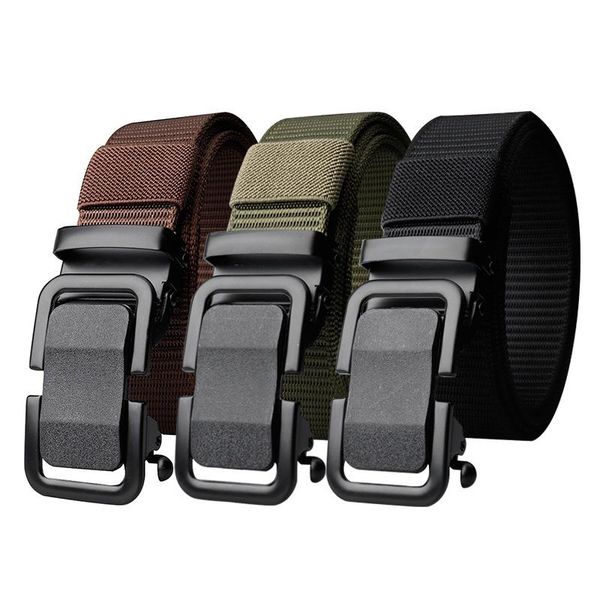 

belts fashion men's casual toothless metal automatic buckle canvas belt imitation nylon tactical, Black;brown