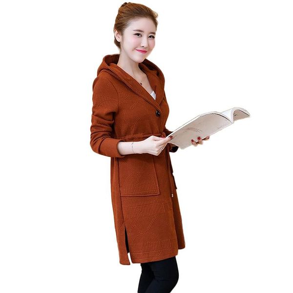 

women's trench coats autumn winter coat women fashion knitted sweaters long loose hooded slim female outerwear jaqueta nw1054, Tan;black