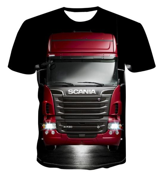 

men's t-shirts heavy truck 3d stereo car and women's fashion t-shirt harajuku short-sleeved round neck casual three-way shirt, White;black