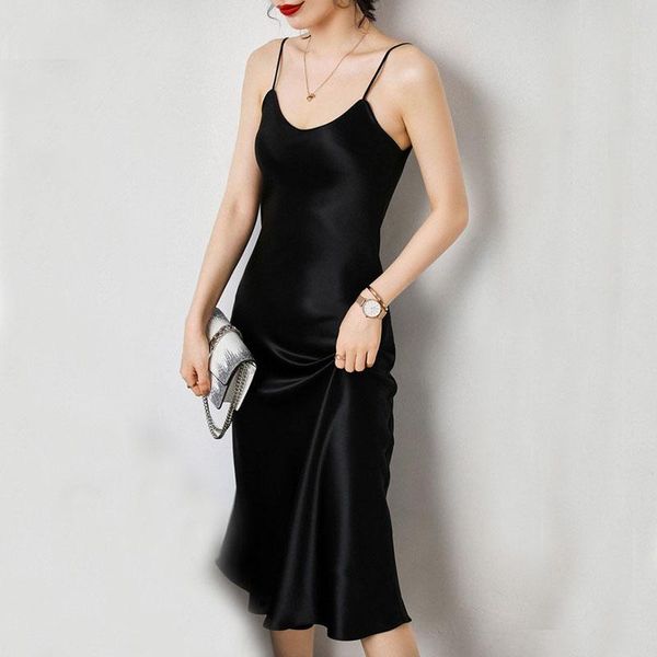 

spring v-neck summer dress women sleeveless plus size midi woman satin spaghetti strap ladies dresses vestidos casual, Black;gray