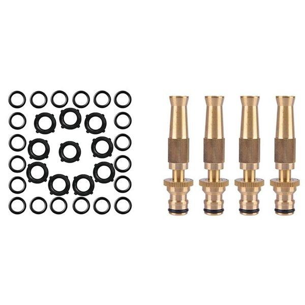 

30x garden hose washers rubber seals & 4x spray nozzle brass adjustable copper straight connector watering equipments