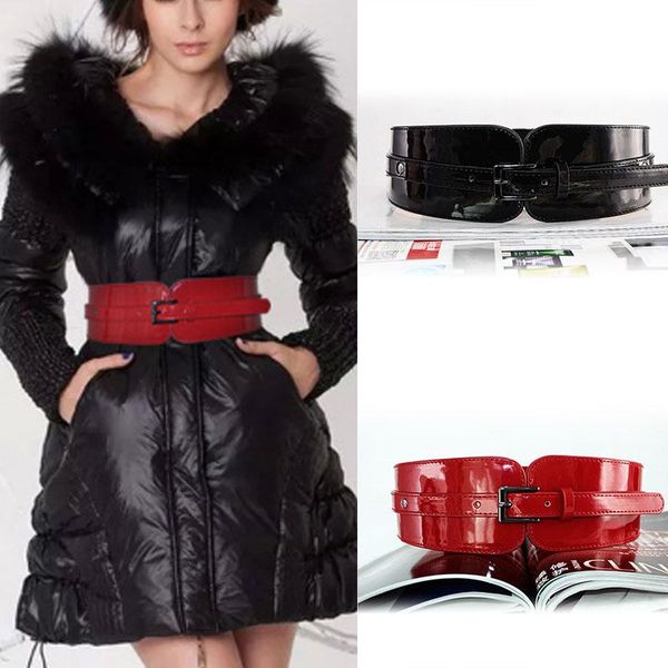 

belts women luxury patent leather wide stretch belt fashion design black red suitable for casual&office&party, Black;brown