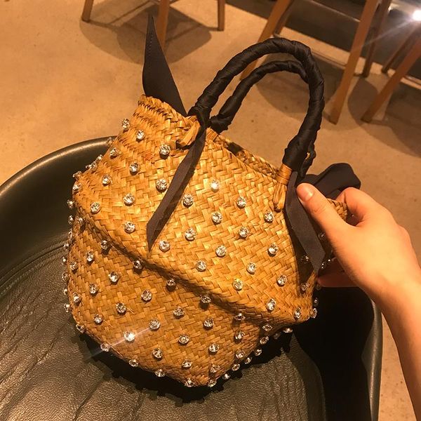 

evening bags handmade sewing holiday fashion crystal woven basket diamond clutch bag luxury handbags women designer straw