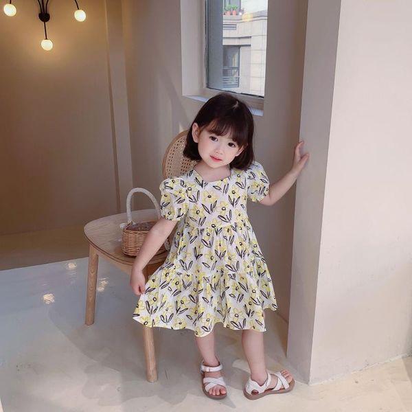 

girl's dresses girls' 2021 children's summer arrivals floral and square neck princess, Red;yellow