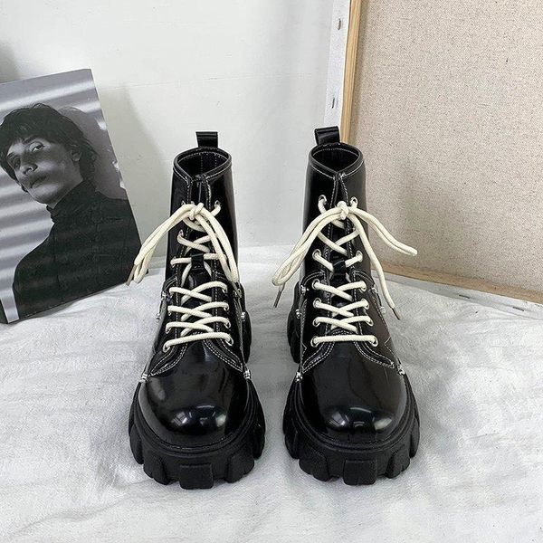 

slippers patent leather black high platform boots women fashion non-slip wear-resistant sole ankle 1 nmyu