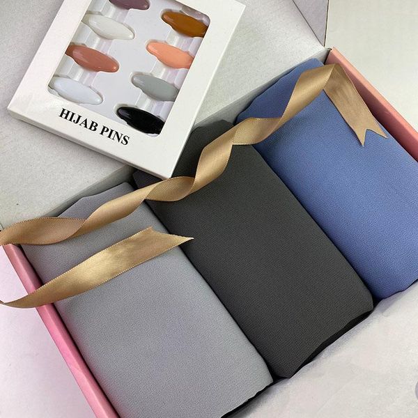 

scarves plain bubble chiffon scarf hijab with box solid color muslim women headscarf shawls foulard accessories, Blue;gray