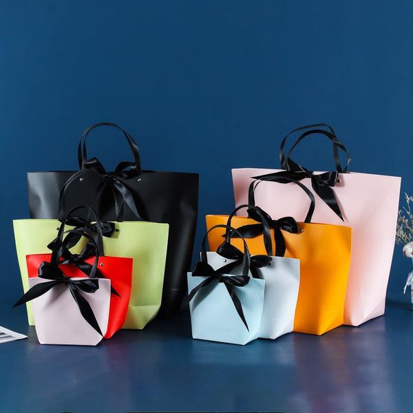 

gift wrap 5pcs bag with handle box food cake candy boxes bow ribbon kraft paper packaging wedding birthday party favors